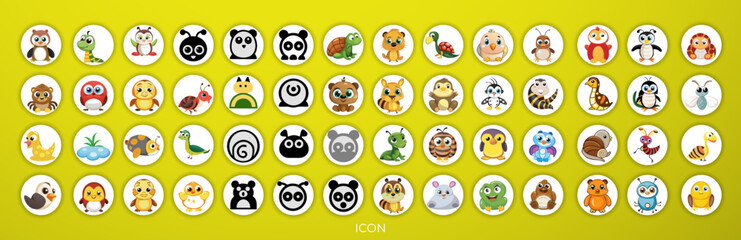 A cartoon illustration of six different animals, arranged in a grid pattern.  From left to right, top to bottom, there is a bee, a bear, a turtle, a lizard, a snail, a caterpillar and a penguin.  Each