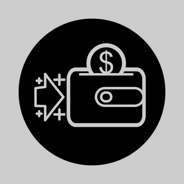 Solid icon of wallet with plus sign and dollar symbol indicating fund addition.