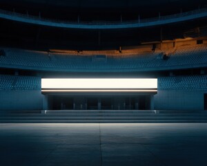 Empty stadium at night with a bright billboard