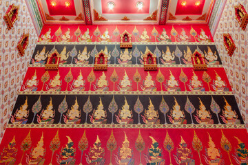 Cultural significance in colorful thai wall art traditional patterns from a high perspective