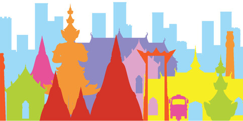 Colorful Thai Cityscape Silhouette Illustration