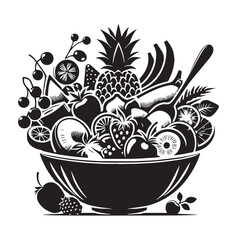 Black Fruit Salad Silhouette Vector, High Quality Illustration on White Background