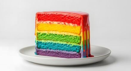 Rainbow cake slice colorful dessert sweet treat delicious food layered cake party cake bright colors