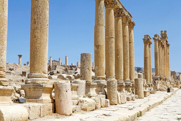 The ancient city of Gerasa, now Jerash, Jordan. The Cardo