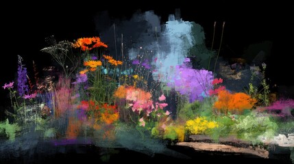 Naklejka premium Vibrant flower garden in a digital painting
