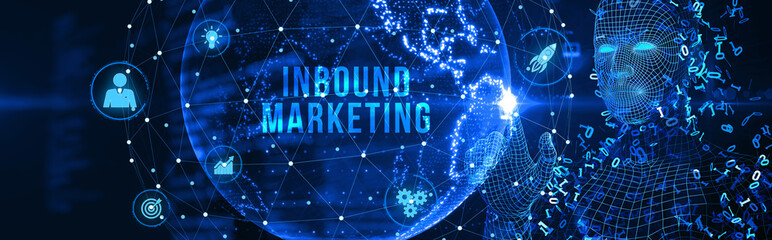 Naklejka premium Business, technology, internet and network concept. Virtual screen of the future and sees the inscription: Inbound marketing. 3d illustration