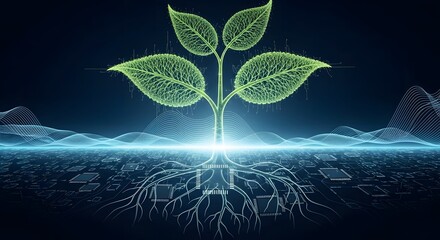 Digital growth technology innovation future plant roots leaves network connection data science ai concept