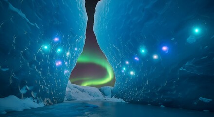 Aurora borealis ice cave northern lights arctic landscape glacier winter wonderland nature travel tourism