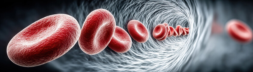 Red blood cell artery vessel medical health science biology flow oxygen microscopic anatomy 3D human circulation disease plasma transportation closeup detailed dynamic energetic realistic vivid