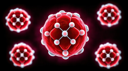 Molecular structure red cell science medical illustration AI drug synthetic binds receptor futuristic glowing biology chemistry research laboratory digital health innovation technology microscopic