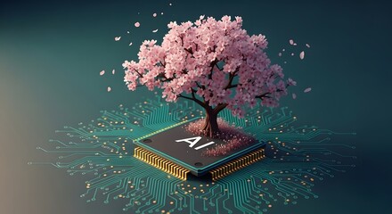 Ai technology tree circuit board artificial intelligence machine learning digital innovation concept art