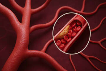 Blood vessel artery cholesterol plaque red blood cell blockage cardiovascular health disease and anatomy are shown this detailed medical illustration of artery with cholesterol buildup