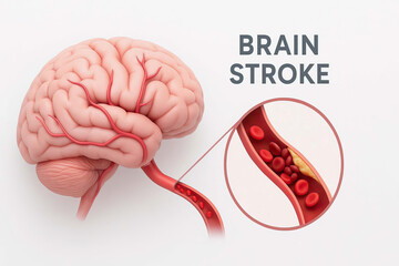 Brain stroke artery blood clot blockage vessel medical health anatomy and illustration are shown in this detailed image of brain stroke with close up of blocked blood vessel