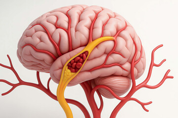 3D illustration brain blood vessel stroke clot artery medical anatomy health human disease isolated red science biology neurology healthcare organ problem blockage