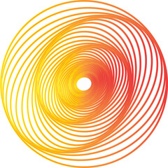 Abstract spiral design with vibrant yellow to red gradient. Circular hypnotic pattern with dynamic line art in modern style.