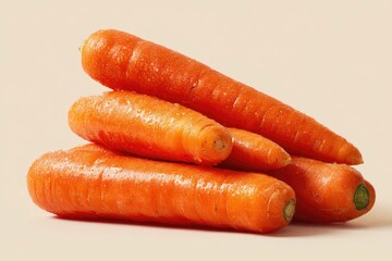 Group of washed carrots stacked diagonally, isolated