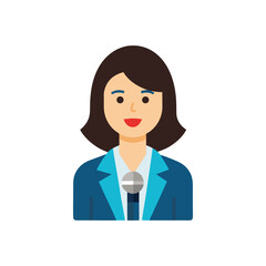 Fototapeta premium Flat and Minimal business woman with microphone icon vector illustration on white background