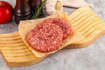 Raw round beef cutlet minced meat