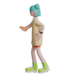 3d render woman character looking sideways while looking at cellphone pose gesture 