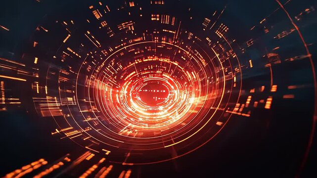 Abstract visual of glowing red and orange circular patterns creating a dynamic energy vortex effect