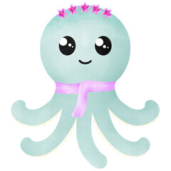 Cute squid illustration wearing a scarf, perfect for graphic design projects.