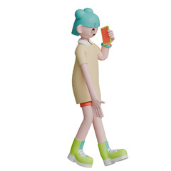 3d render woman character looking sideways while talking on the phone pose gesture 