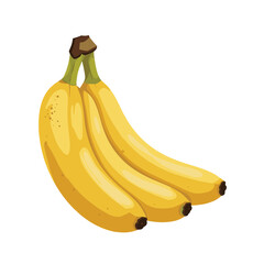 Fresh banana and slices of bananas. Sweet Yellow cartoon single, peeled banana and bunch of bananas isolated on white background.