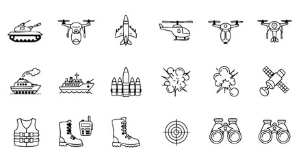 Outline Military Equipment Icon Set 