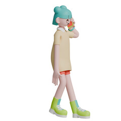 3d render woman character looking sideways while talking on the phone pose gesture 