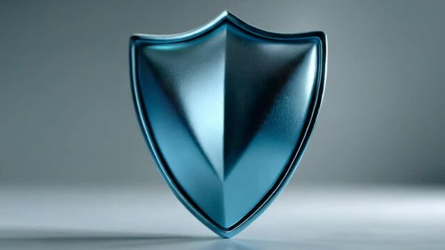 Metallic shield rotating on a plain background, protection and security concept