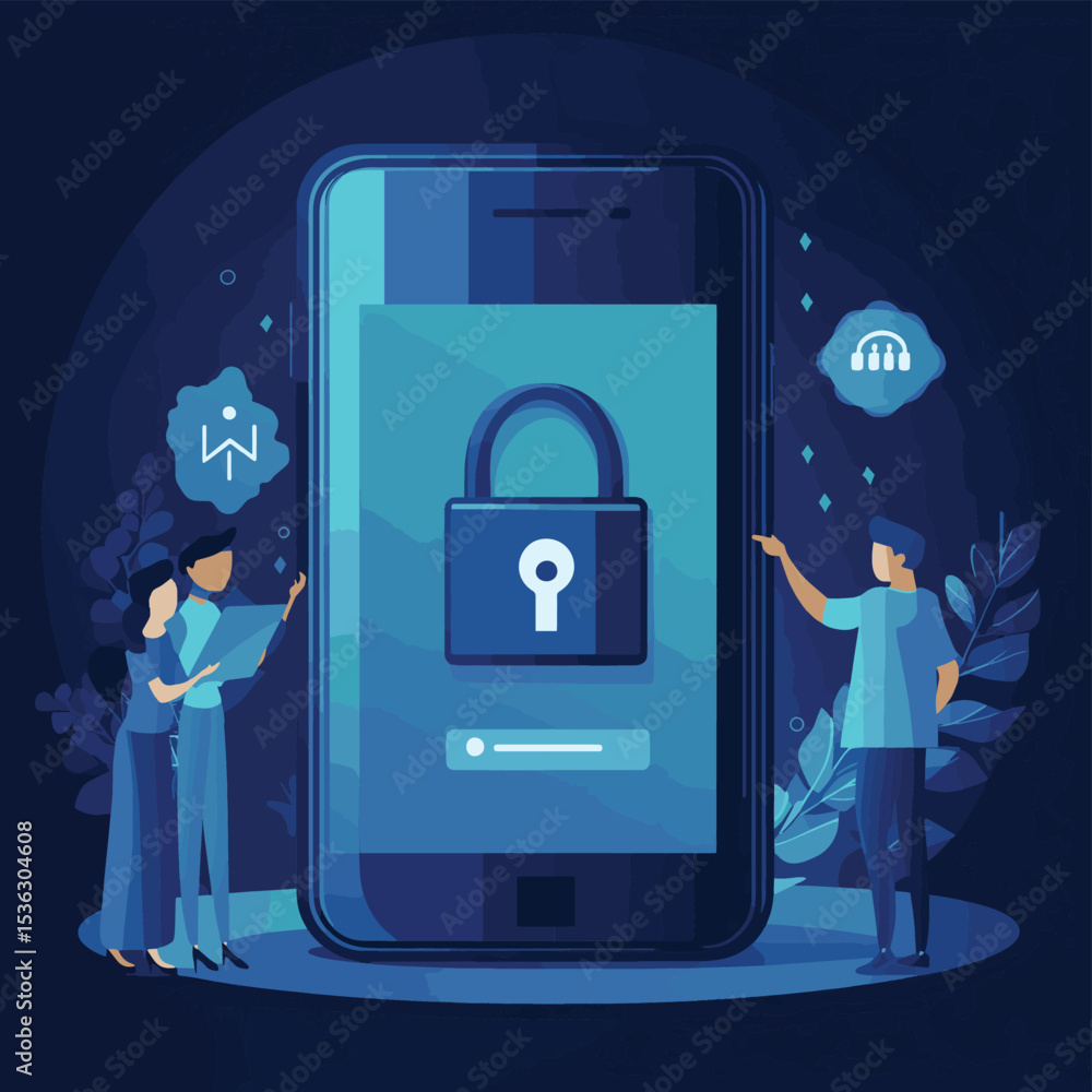 Poster flat vector illustration design concept business cyber security concept, data protection, business p
