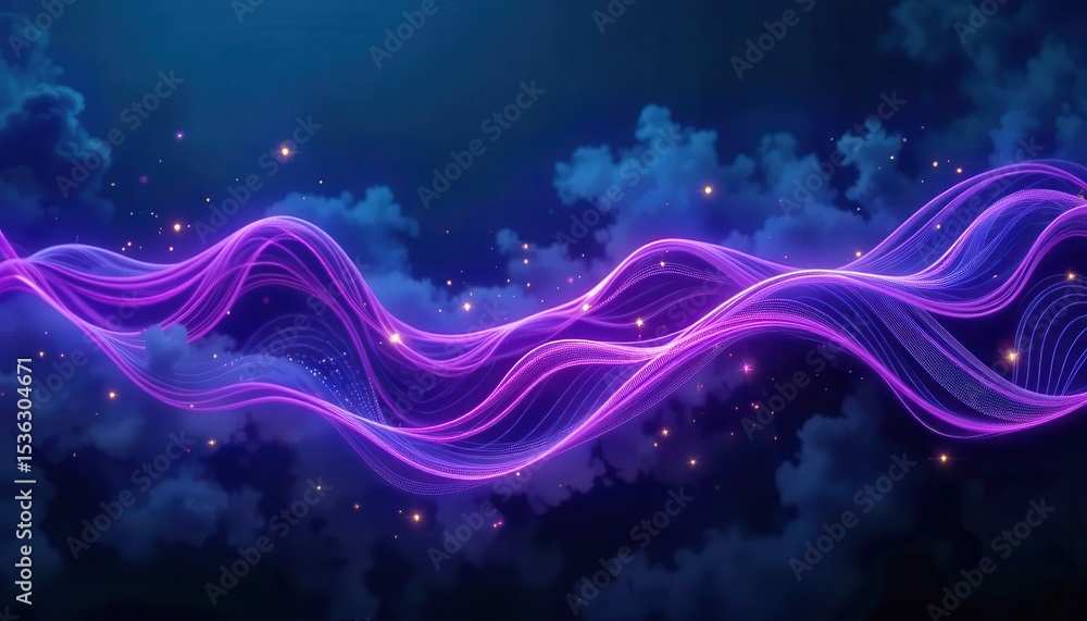 Poster colorful abstract background with flowing waves and glowing particles for computer screens