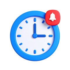 A blue and white clock showing 3:00 with a red notification bell icon on the upper right side.