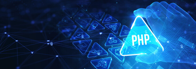 Business, Technology, Internet and network concept. PHP abbreviation. Modern technology concept. 3d illustration