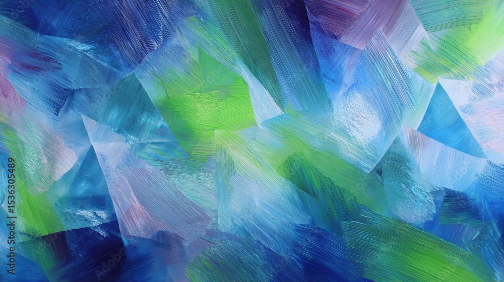 Poster abstract painting featuring translucent polygon shapes and a gradient effect of light and shadow