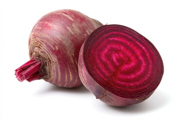 Heirloom striped beetroot (Chioggia) cut open, isolated on white
