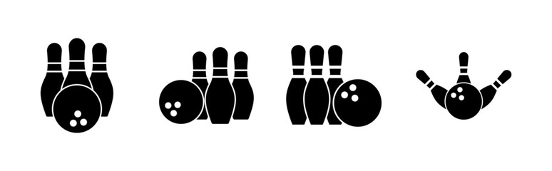 Bowling icon set. bowling ball and pin icon. bowling pins