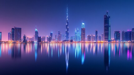 Cityscape at Night: Modern Skyline Reflection