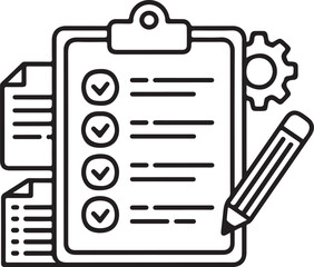 Checklist clipboard with pencil and gear icon