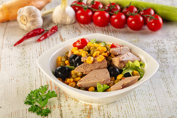 Dietary salad with canned tuna and corn