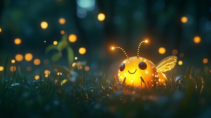 Glowing Insect in Night Grass