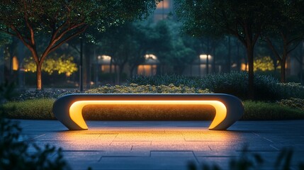 Illuminated Park Bench at Night