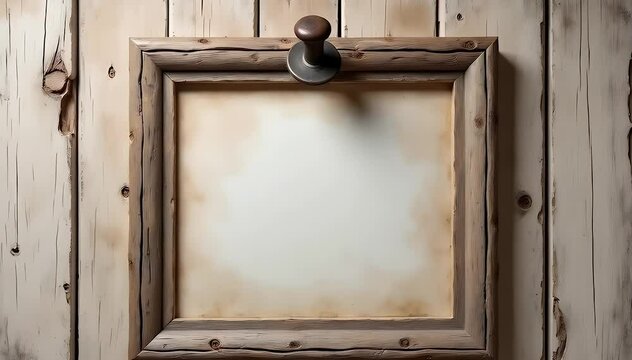 A rustic wooden wall with an old nail or hook in the center, creating a blank frame-like area for artwork mockups or motivational posters.
