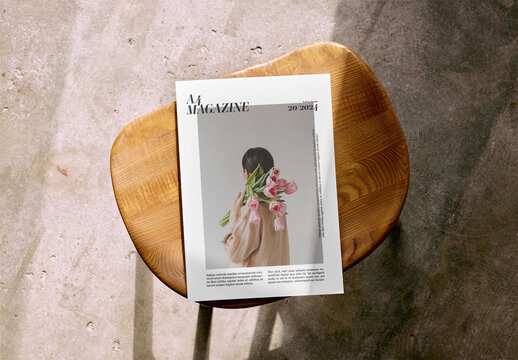 Mockup Of Customizable Closeda4 Magazine On Stool