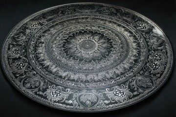 Intricate mandala design in high-gloss silver