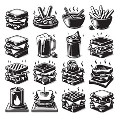 Black Grilled Cheese Silhouette Vector, High Quality Illustration on White Background