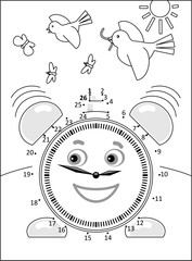 Alarm clock connect the dots puzzle and coloring page

