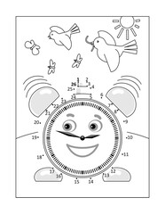 Alarm clock connect the dots puzzle and coloring page
