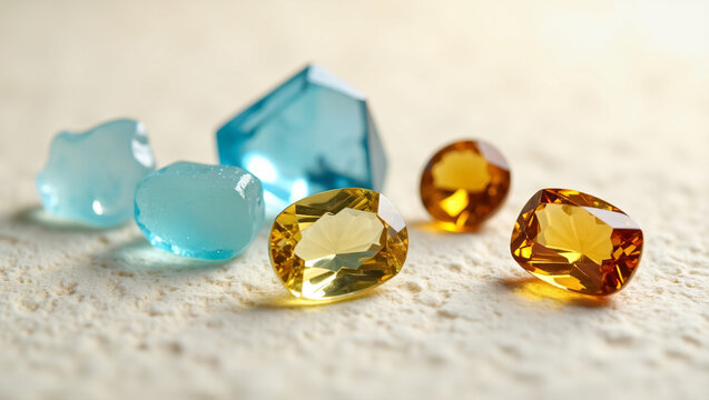 Topaz Raw Stones, Cut Gems, and Cabochons on Linen &ndash; High-Quality Gemstone