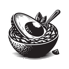 Black Guacamole Silhouette Vector, High Quality Illustration on White Background